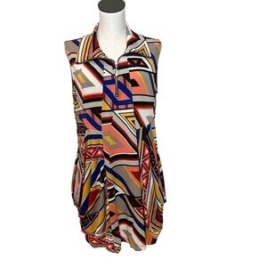 Sharon Max 1/4 Zip Sleeveless Slouch Pocket Abstract Tunic, size L
